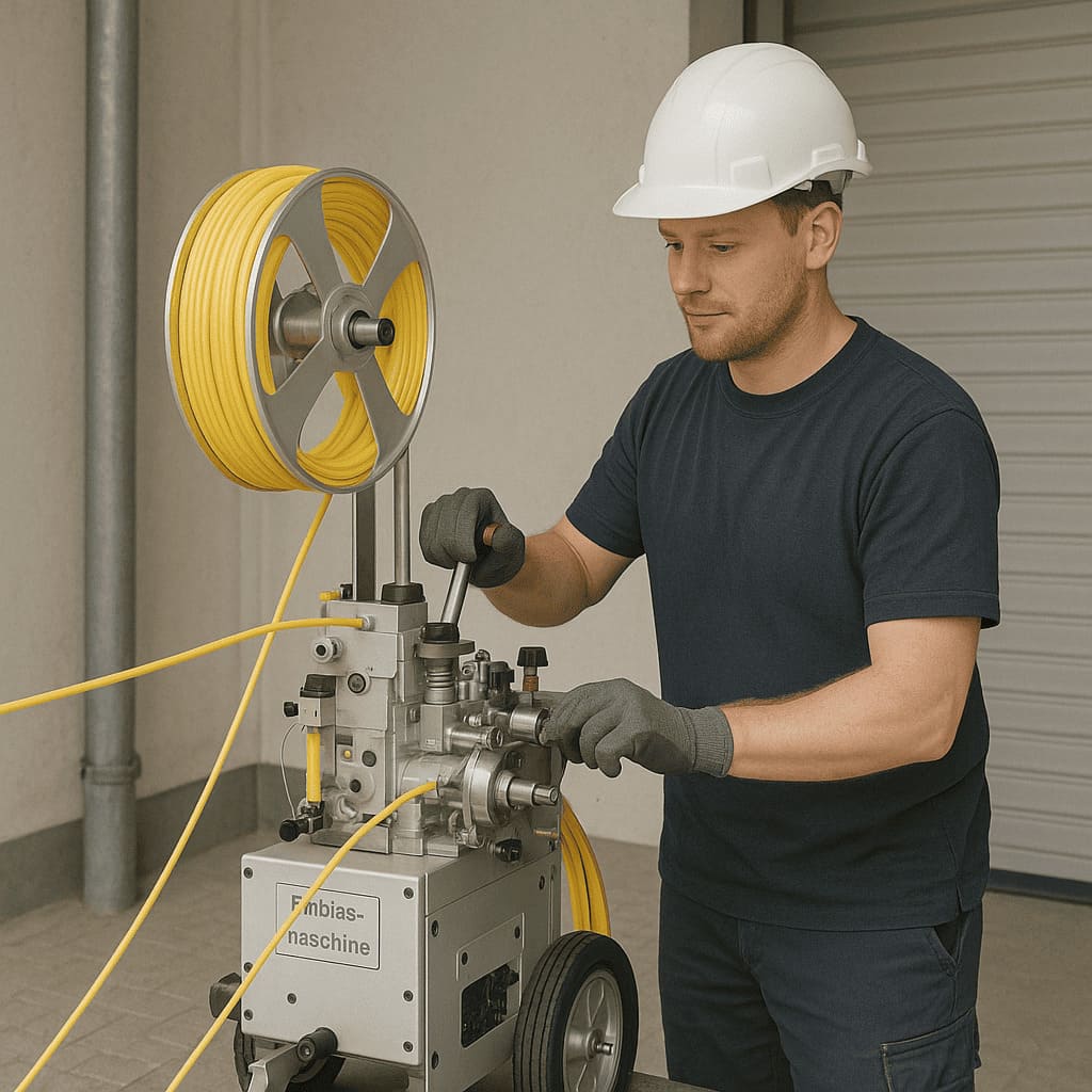 Einblasen von Glasfaser-Mikrokabeln mit professioneller Einblasmaschine